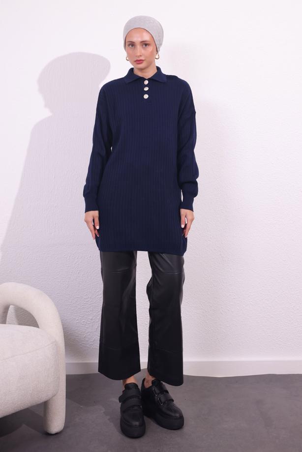 Vêtements hijab BLEU MARINE PULL EN MAILLE T 7409 - TRENDTESETTÜR