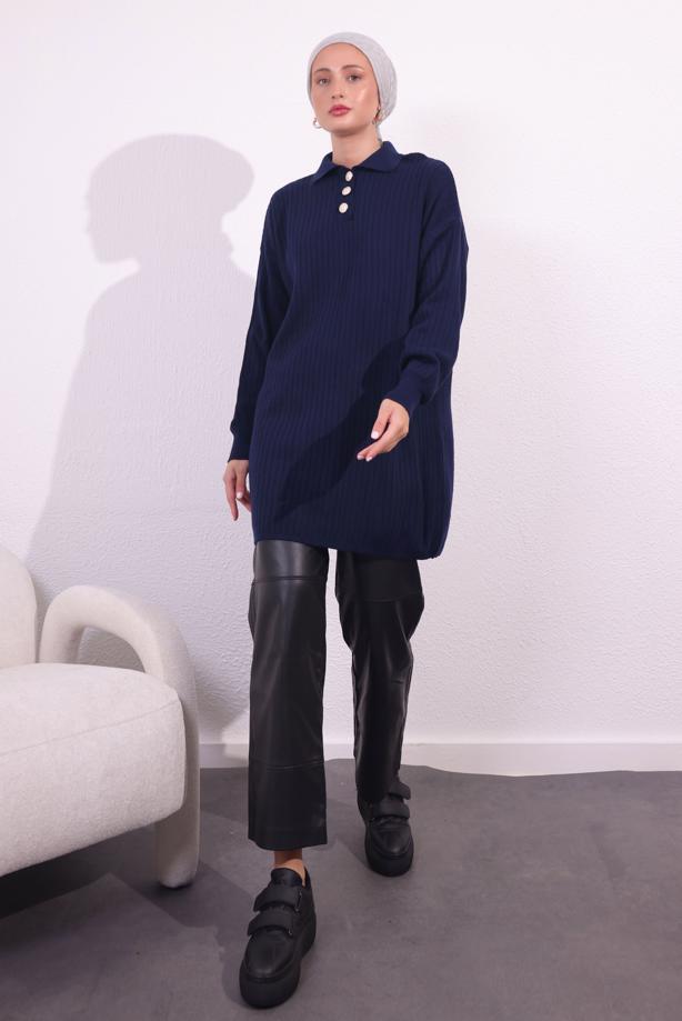 Vêtements hijab BLEU MARINE PULL EN MAILLE T 7409 - TRENDTESETTÜR