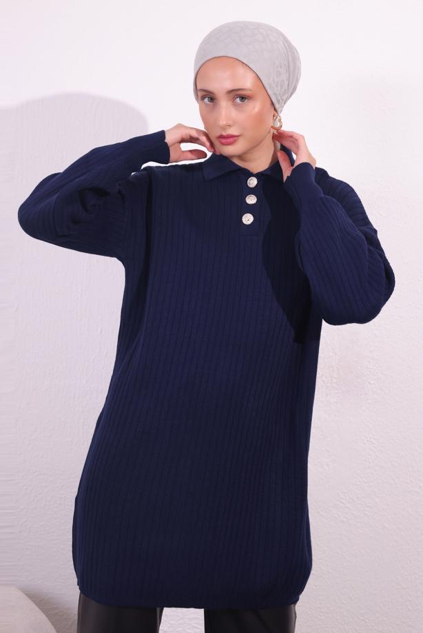 Vêtements hijab BLEU MARINE PULL EN MAILLE T 7409 - TRENDTESETTÜR