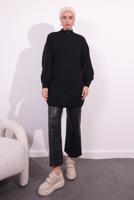 Tesettür giyim SİYAH FERMUARLI TRİKO KAZAK T 8609