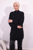 Tesettür giyim SİYAH FERMUARLI TRİKO KAZAK T 8609