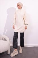 Tesettür giyim EKRU FERMUARLI TRİKO KAZAK T 8609