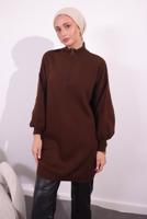 Tesettür giyim KAHVE FERMUARLI TRİKO KAZAK T 8609