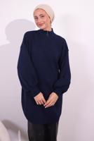 Tesettür giyim LACİVERT FERMUARLI TRİKO KAZAK T 8609