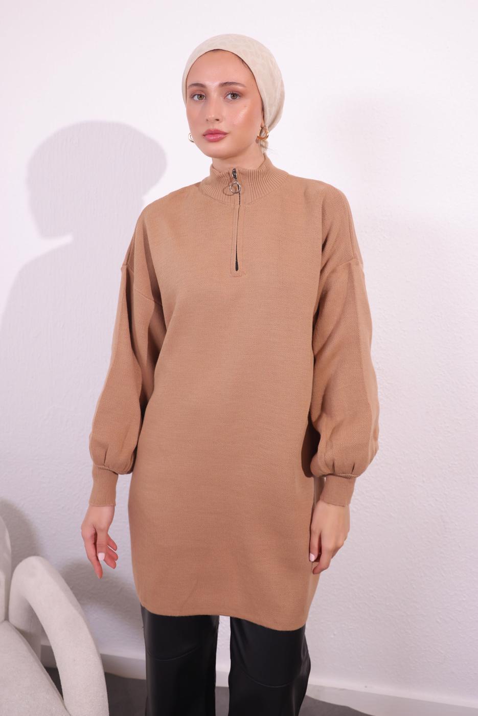 Tesettür giyim PEMBE FERMUARLI TRİKO KAZAK T 8609