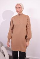 Tesettür giyim PEMBE FERMUARLI TRİKO KAZAK T 8609