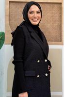 Tesettür giyim SİYAH KRUVAZE YAKA UZUN YELEK T 6987	