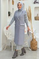 Tesettür giyim GRİ KRUVAZE YAKA UZUN YELEK T 6987	