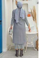 Tesettür giyim GRİ KRUVAZE YAKA UZUN YELEK T 6987	