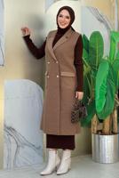 Tesettür giyim KAHVE KRUVAZE YAKA UZUN YELEK T 6987	