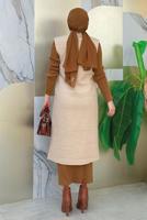 Tesettür giyim BEJ KRUVAZE YAKA UZUN YELEK T 6987	