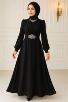 Tesettür giyim SİYAH TAŞ DETAYLI ABİYE ELBİSE T 0163