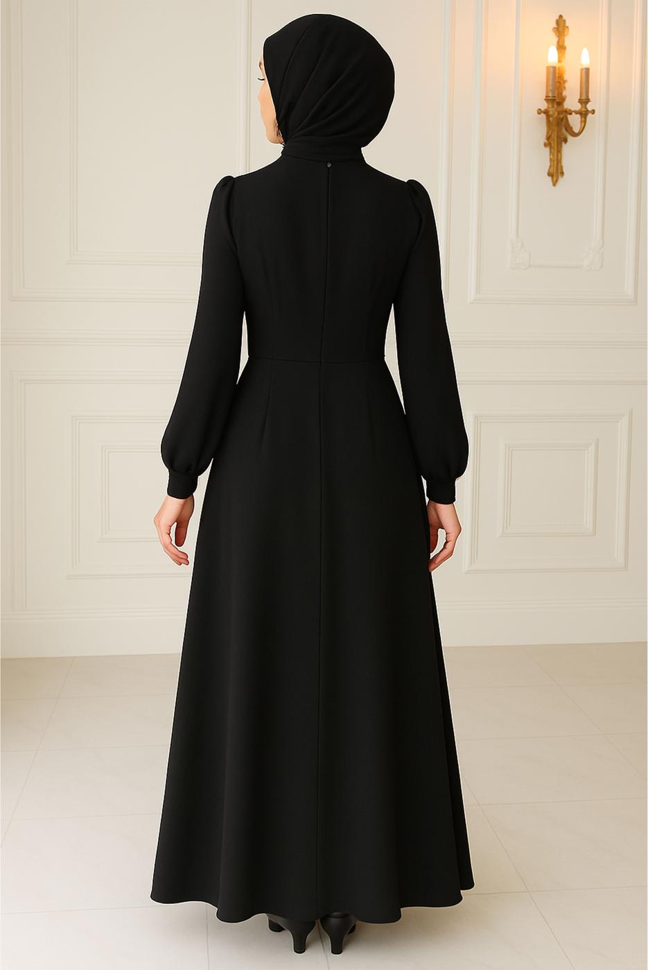 Tesettür giyim SİYAH TAŞ DETAYLI ABİYE ELBİSE T 0163