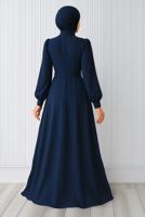 Tesettür giyim LACİVERT TAŞ DETAYLI ABİYE ELBİSE T 0163