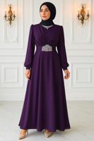 Tesettür giyim MÜRDÜM TAŞ DETAYLI ABİYE ELBİSE T 0163