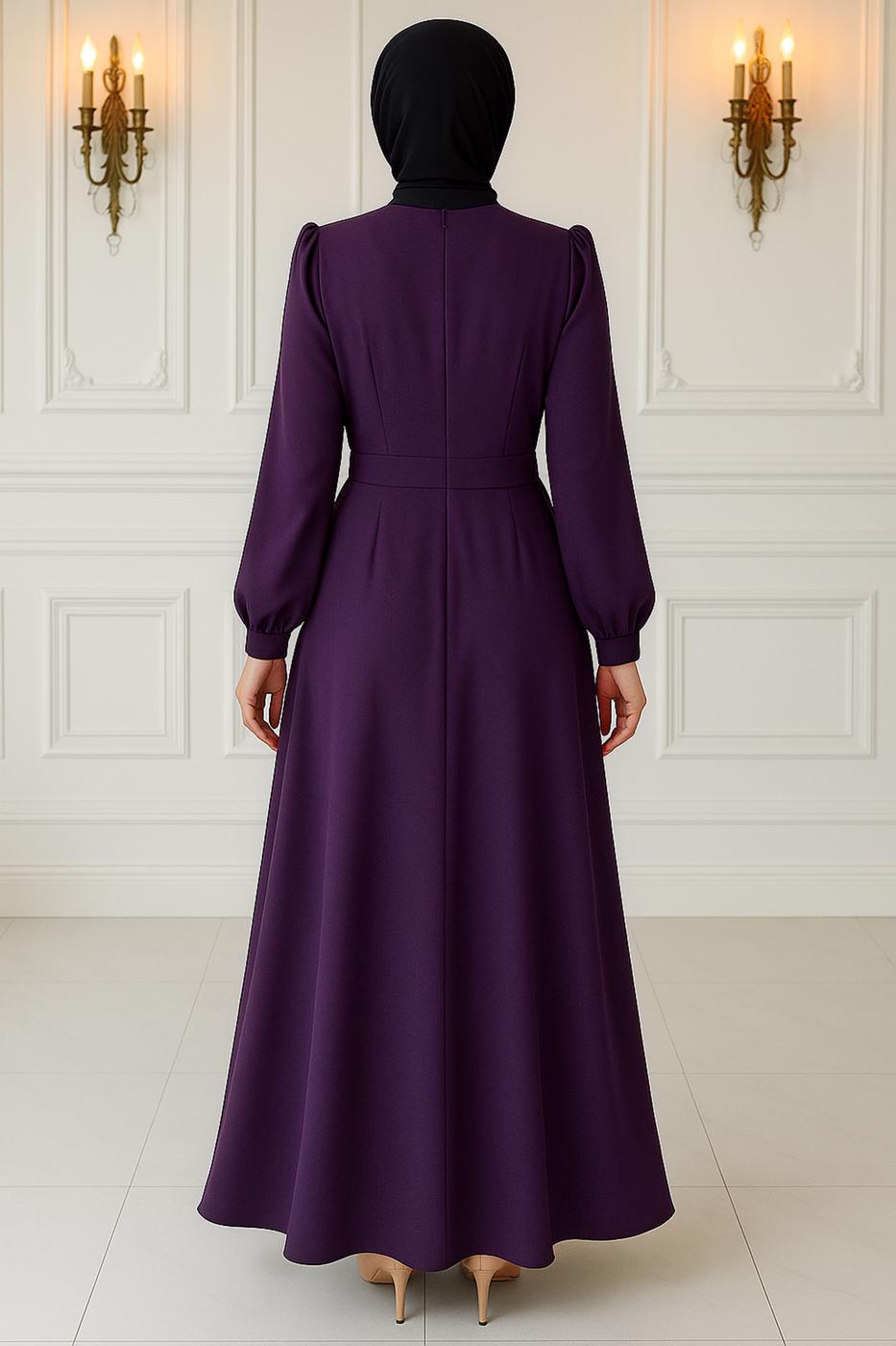 Tesettür giyim MÜRDÜM TAŞ DETAYLI ABİYE ELBİSE T 0163