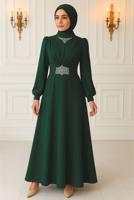 Tesettür giyim YEŞİL TAŞ DETAYLI ABİYE ELBİSE T 0163