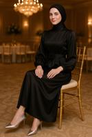 Tesettür giyim SİYAH SATEN ABİYE ELBİSE T 0821