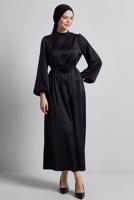 Tesettür giyim SİYAH SATEN ABİYE ELBİSE T 0821
