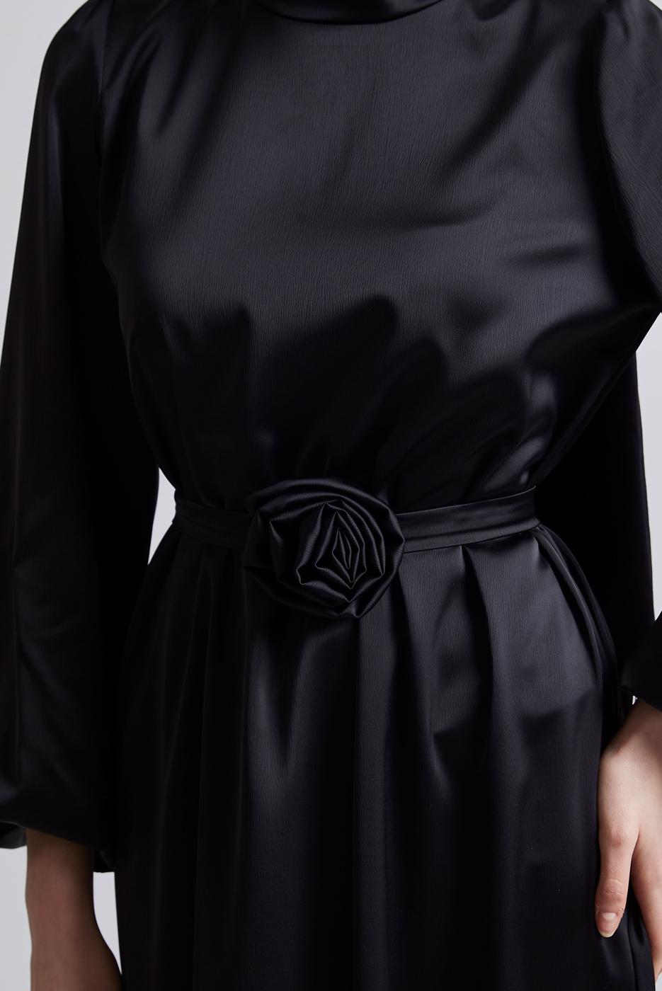 Tesettür giyim SİYAH SATEN ABİYE ELBİSE T 0821