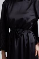 Tesettür giyim SİYAH SATEN ABİYE ELBİSE T 0821