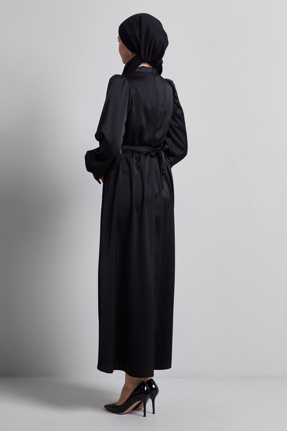 Tesettür giyim SİYAH SATEN ABİYE ELBİSE T 0821