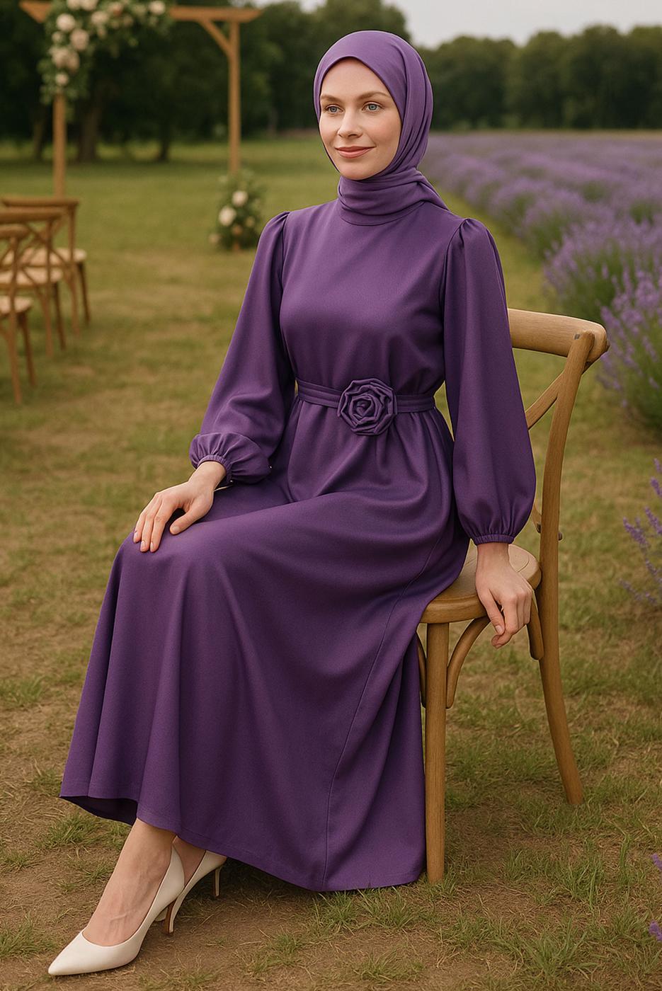 Vêtements hijab POURPRE ROBE DE SOIRÉE EN SATIN T 0821