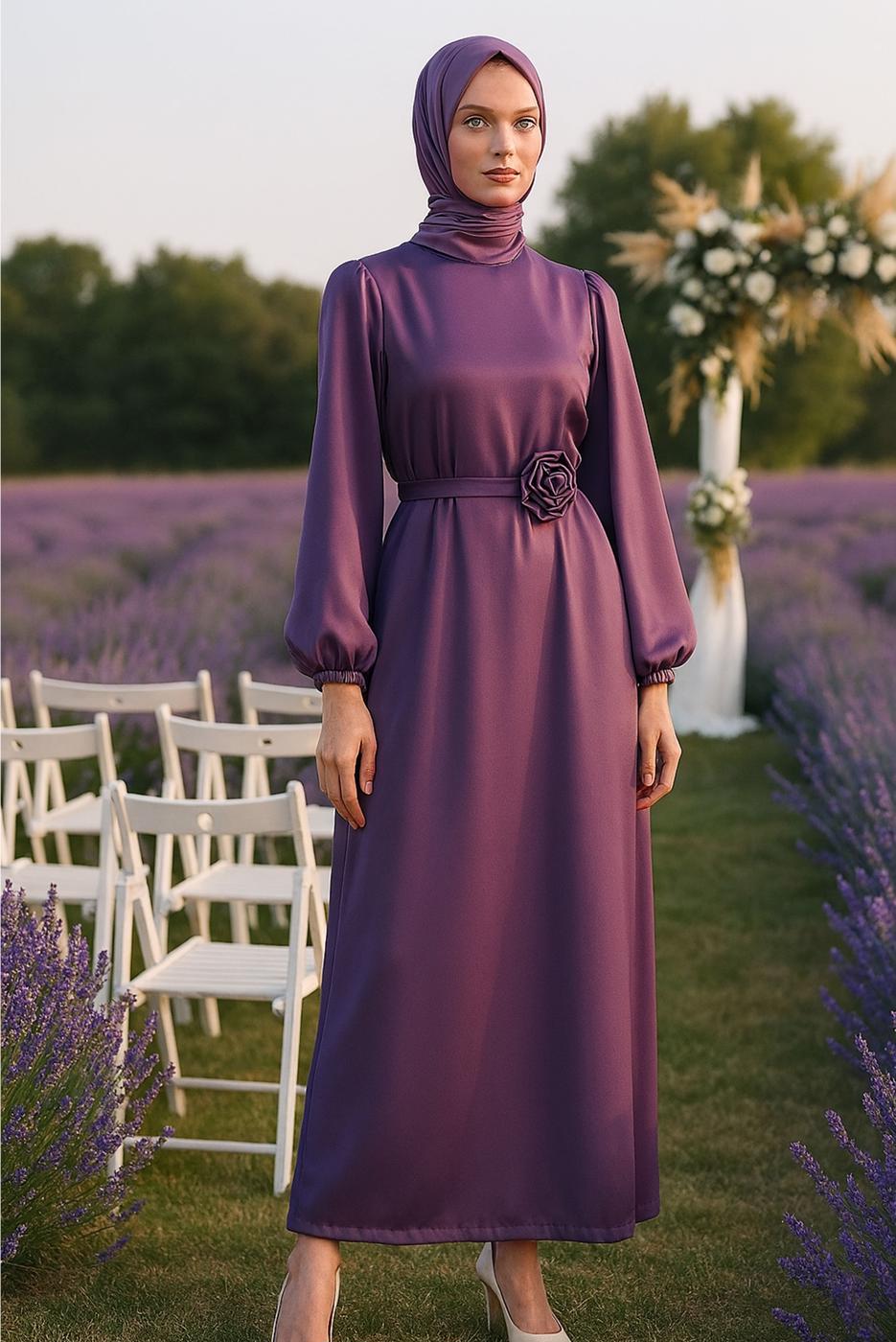 Vêtements hijab POURPRE ROBE DE SOIRÉE EN SATIN T 0821