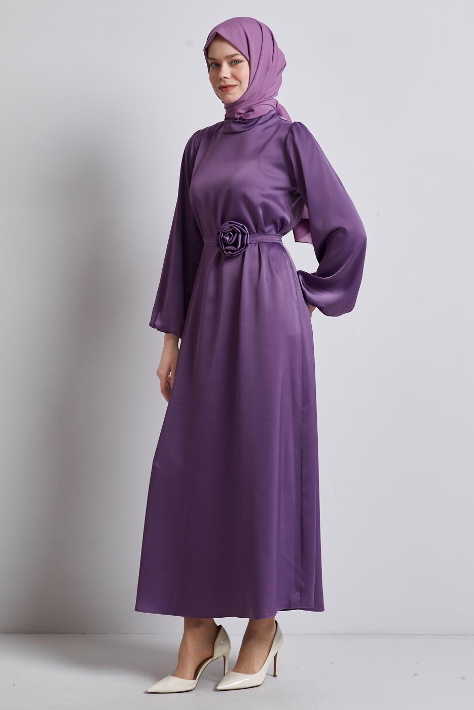 Vêtements hijab POURPRE ROBE DE SOIRÉE EN SATIN T 0821