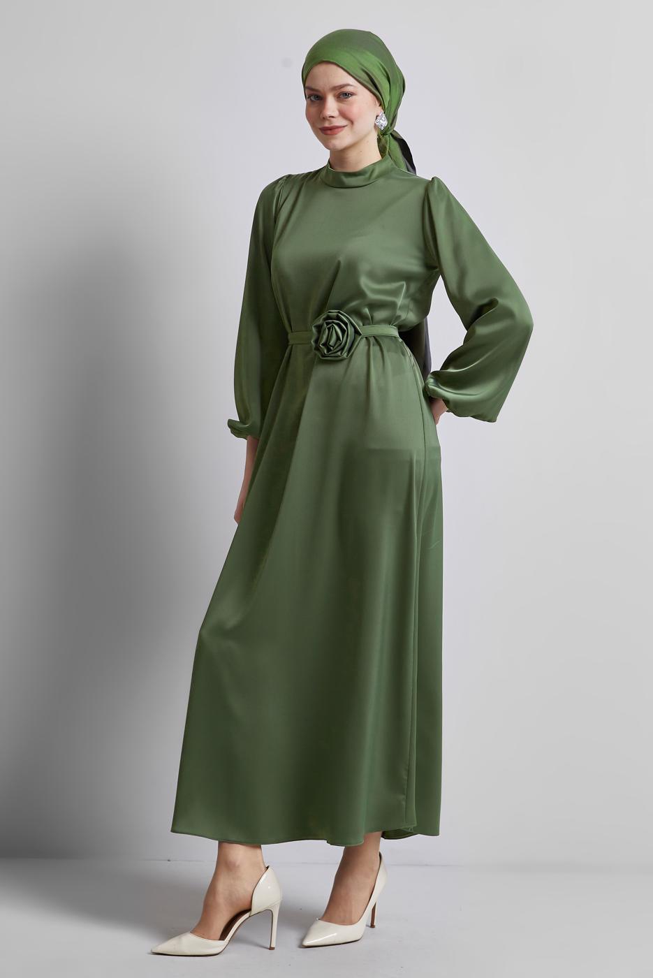 Vêtements hijab KAKI ROBE DE SOIRÉE EN SATIN T 0821