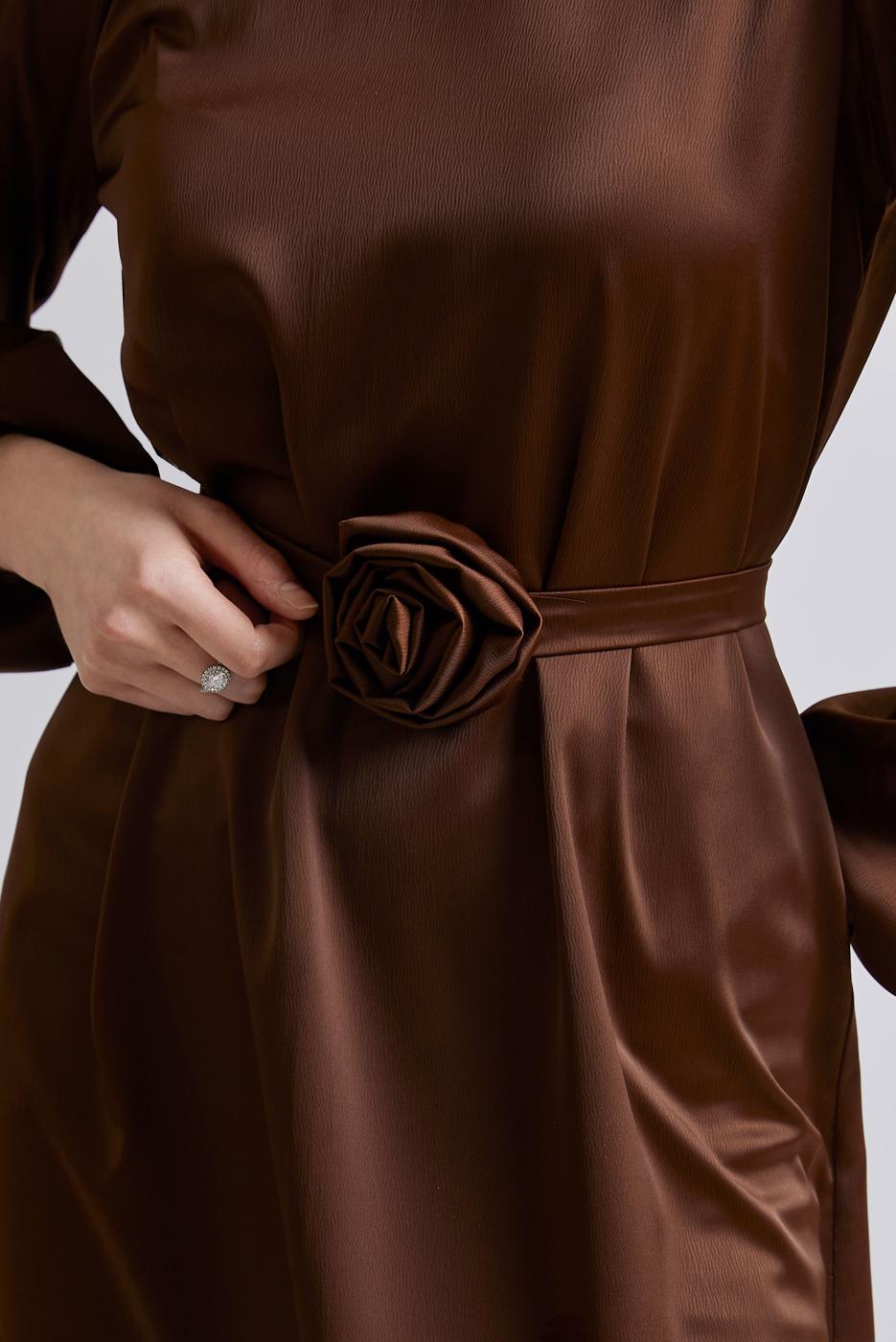 Vêtements hijab BRUN ROBE DE SOIRÉE EN SATIN T 0821