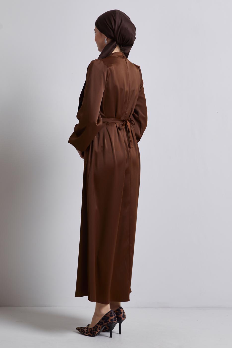 Vêtements hijab BRUN ROBE DE SOIRÉE EN SATIN T 0821