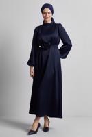 Tesettür giyim LACİVERT SATEN ABİYE ELBİSE T 0821