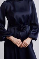 Tesettür giyim LACİVERT SATEN ABİYE ELBİSE T 0821