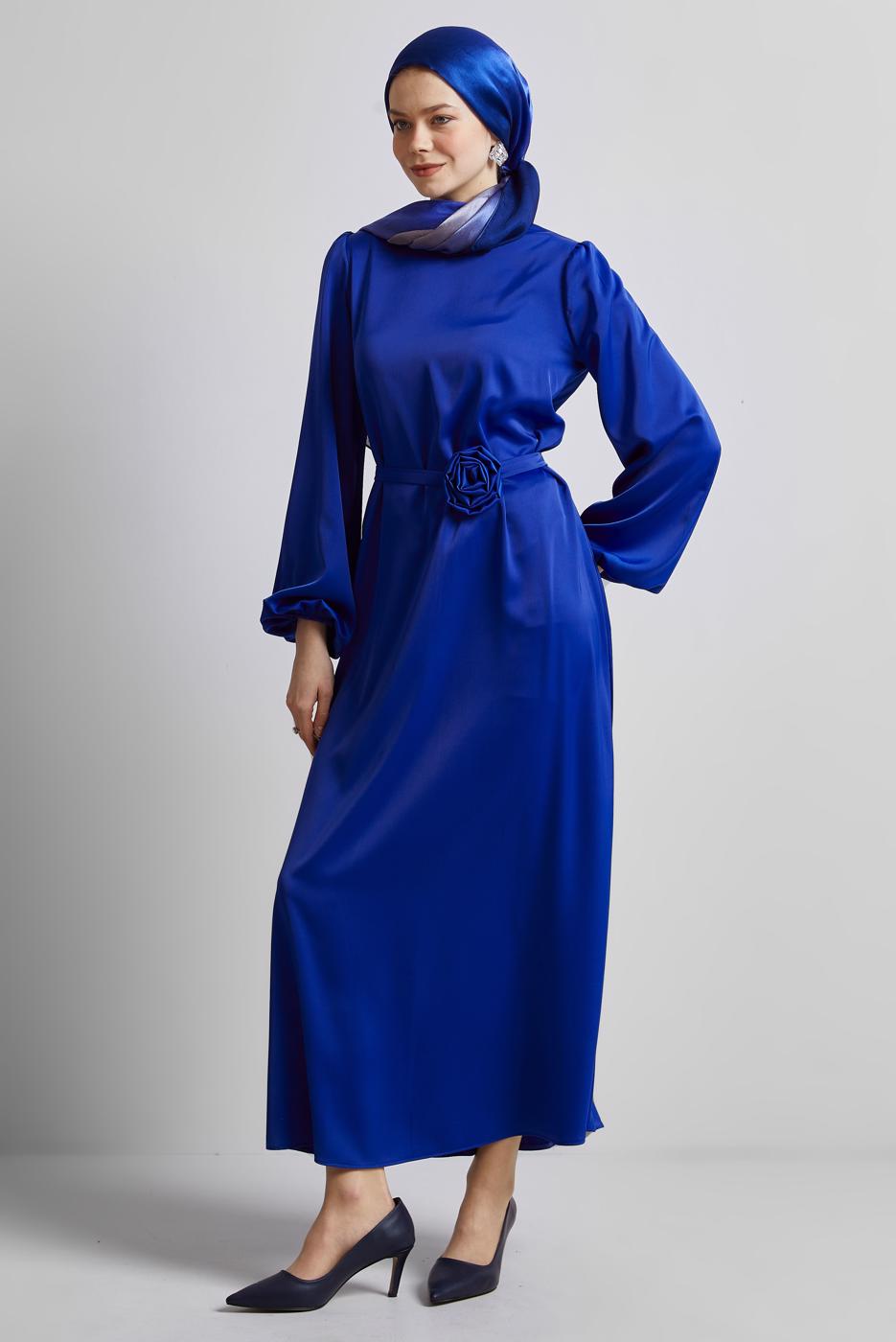 Vêtements hijab BLEU MARINE ROBE DE SOIRÉE EN SATIN T 0821