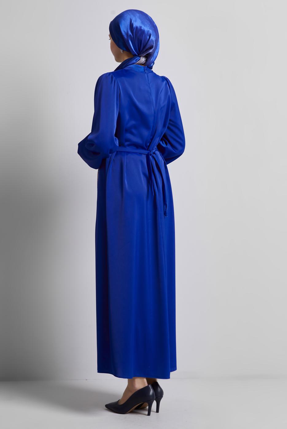 Vêtements hijab BLEU MARINE ROBE DE SOIRÉE EN SATIN T 0821