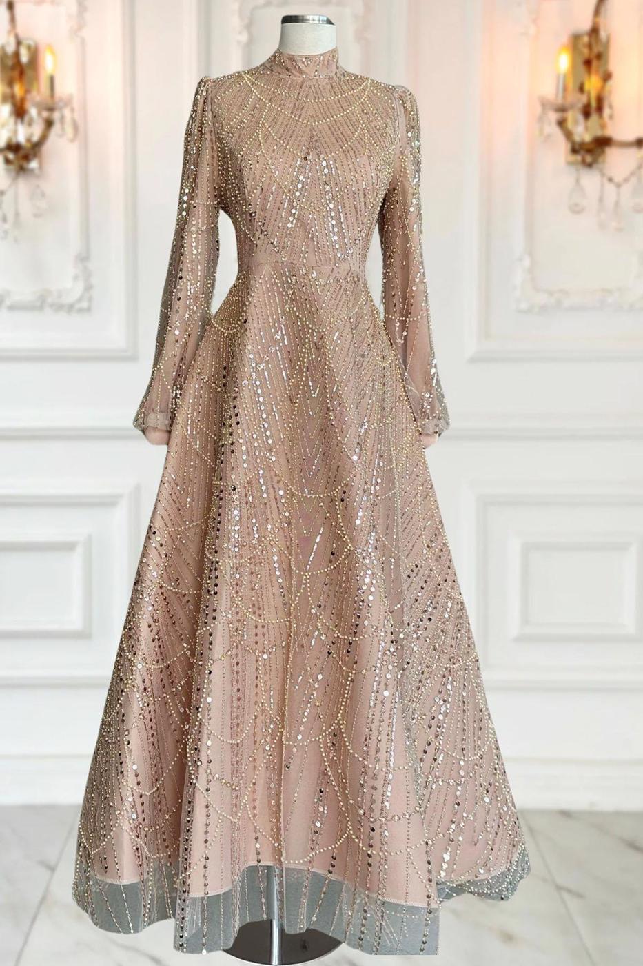 Hijab clothing GOLD SEQUINED EVENING DRESS T 1163