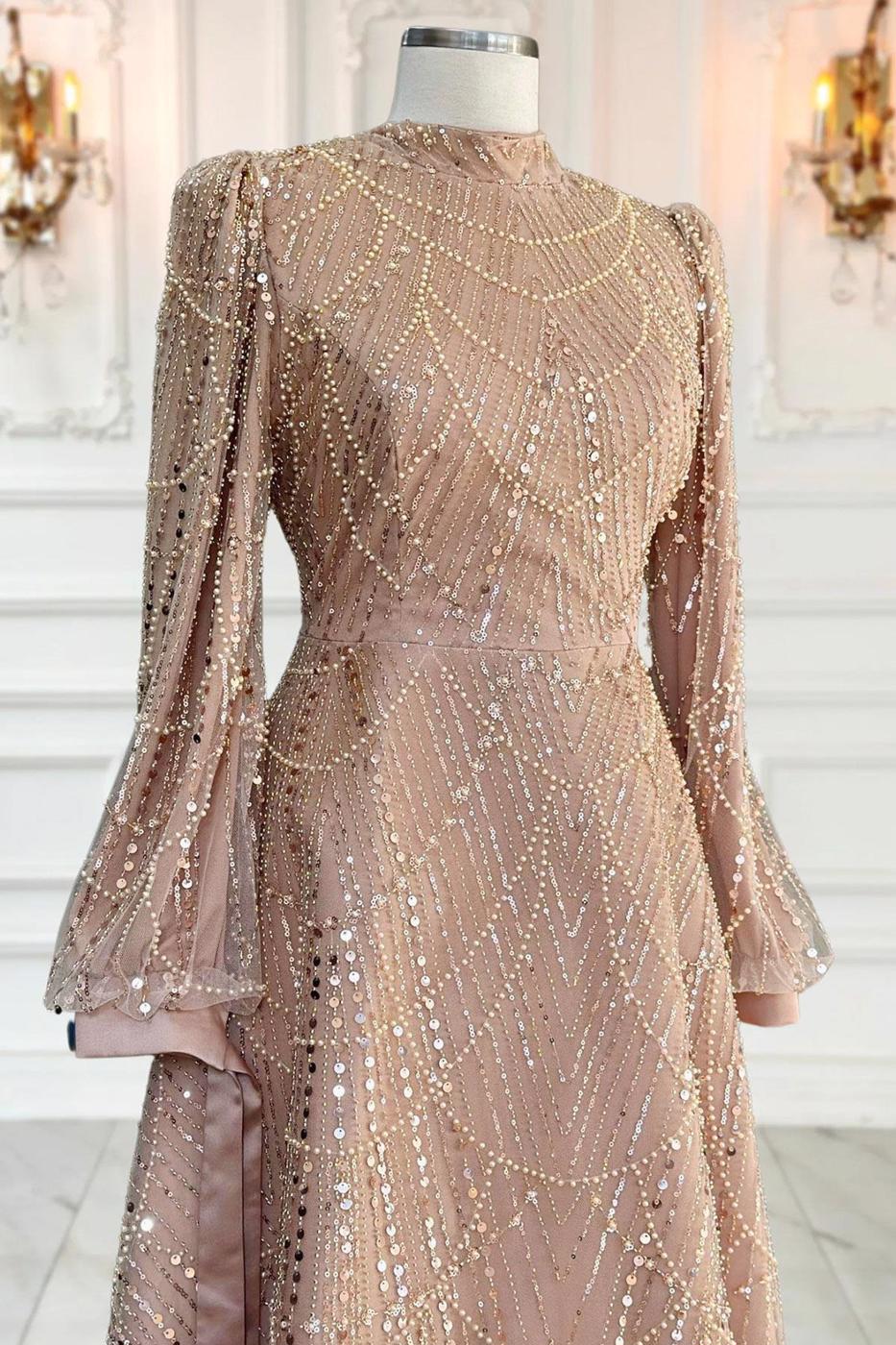 Hijab clothing GOLD SEQUINED EVENING DRESS T 1163