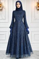 Hijab clothing NAVY BLUE SEQUINED EVENING DRESS T 1163