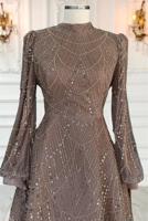 Tesettür giyim VİZON PUL PAYETLİ ABİYE ELBİSE T 1163