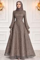 Tesettür giyim VİZON PUL PAYETLİ ABİYE ELBİSE T 1163