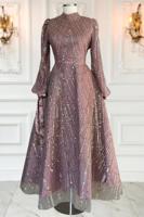 Tesettür giyim PEMBE PUL PAYETLİ ABİYE ELBİSE T 1163