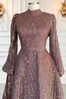 Tesettür giyim PEMBE PUL PAYETLİ ABİYE ELBİSE T 1163