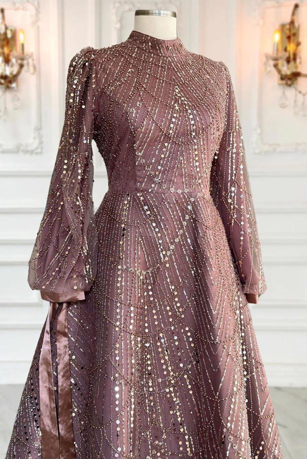Vêtements hijab ROSE ROBE DE SOIRÉE À PAILLETTES T 1163 - TRENDTESETTÜR