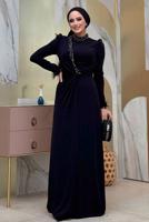 Tesettür giyim SİYAH TAŞLI ABİYE ELBİSE T 1207
