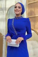 Tesettür giyim LACİVERT TAŞLI ABİYE ELBİSE T 1207