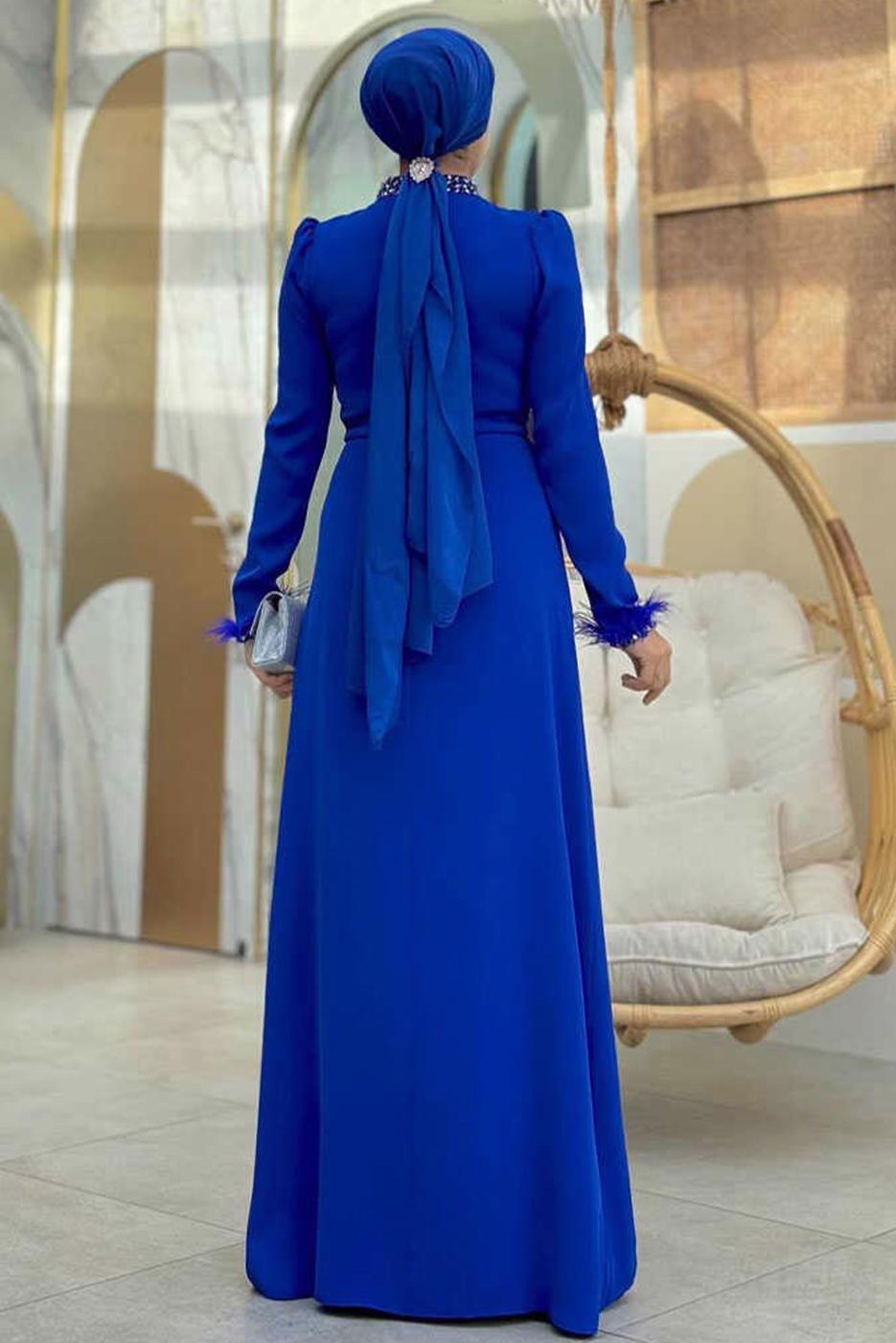 Tesettür giyim LACİVERT TAŞLI ABİYE ELBİSE T 1207