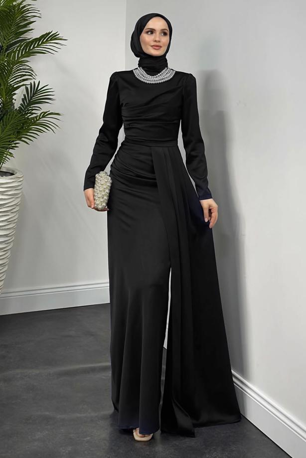 Vêtements hijab  PEARL NECKLACE EVENING DRESS T 1510 - TRENDTESETTÜR