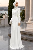 Tesettür giyim BEYAZ İNCİ KOLYELİ ABİYE ELBİSE T 1510