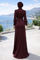 Tesettür giyim BORDO İNCİ KOLYELİ ABİYE ELBİSE T 1510